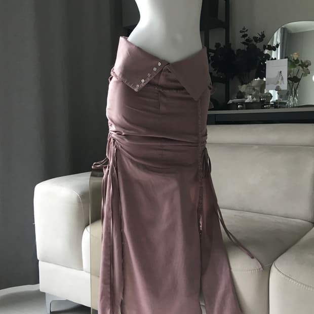 ༒ Braid Detail Satin Skirt #Mauve
