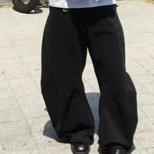 인템포무드 뉴하운 커브드 팬츠_블랙 XL