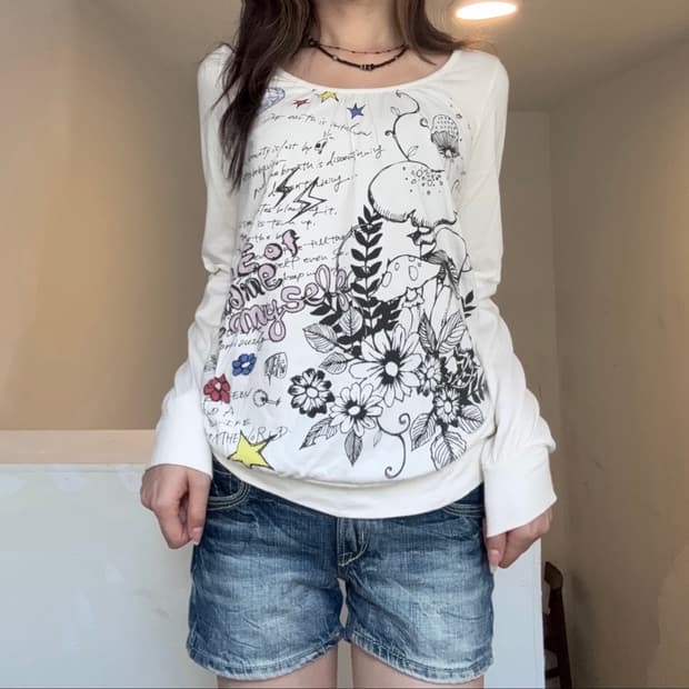M)scolar y2k 페어리코어 플라워 그래픽 롱슬리브