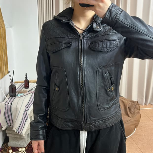 빈티지 여성 양가죽 차이나카라 라이더 자켓