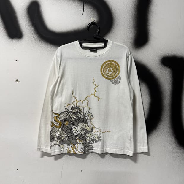 Bullet Noise 재패니즈 오리엔탈 동양 프린팅 롱 슬리브 티셔츠