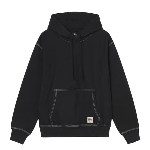 (새상품) 스투시 콘트라스트 스티치 라벨 후드 블랙