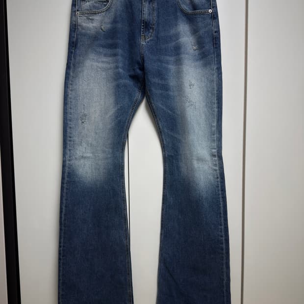 L)frage 플레어 데미지 데님 팬츠 미드블루