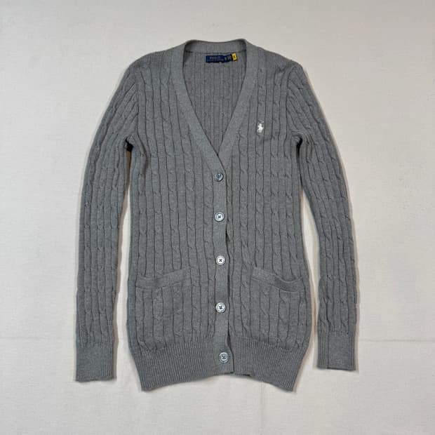 XS) 폴로 랄프로렌 코튼 케이블 꽈배기 가디건 신형 큐알탭