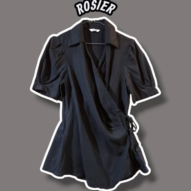 F/ ROSIER 로지에 린넨 텐셀 혼방 랩블라우스 블랙 /0603
