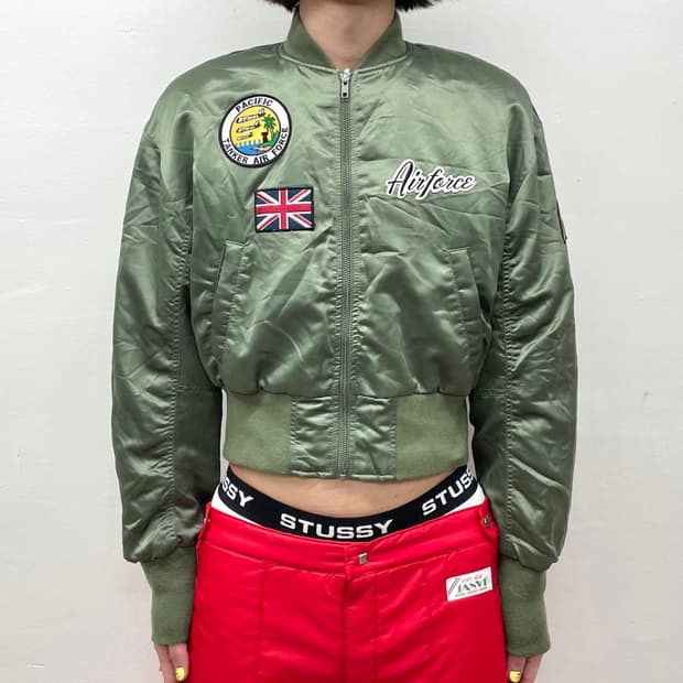 American cropped glossy Bomber jacket