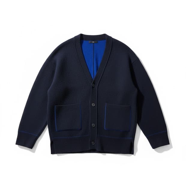 SYSTEM 옴므 네이비 블루 배색 가디건