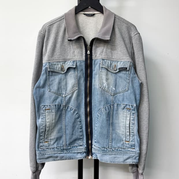 돌체앤가바나 투 패널 데님앤스웻 집업 자켓