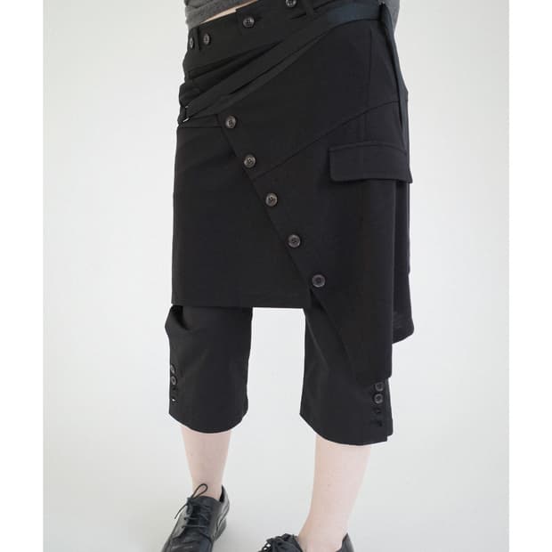 Layered button wrap skirt (Black)