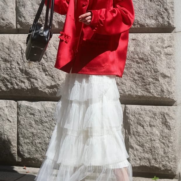 생긴스튜디오 TULLE TIERED LONG SKIRT- IVORY