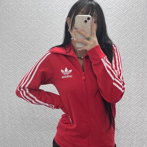 아디다스 Y2K 유로파 슬림핏 레드 져지 집업 90 C07615