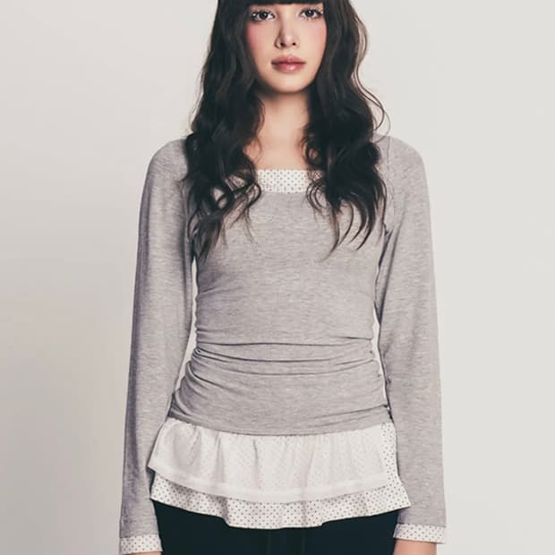 페이즈드 도트 프릴 레이어디드 탑 그레이