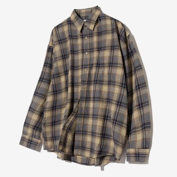 빈티지 오버핏 포켓 긴팔 체크 셔츠 네이비 M