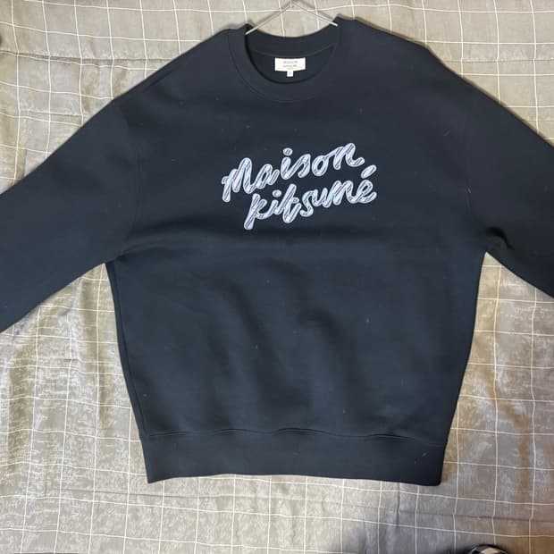 메종키츠네 핸드라이팅 맨투맨 네이비 XL