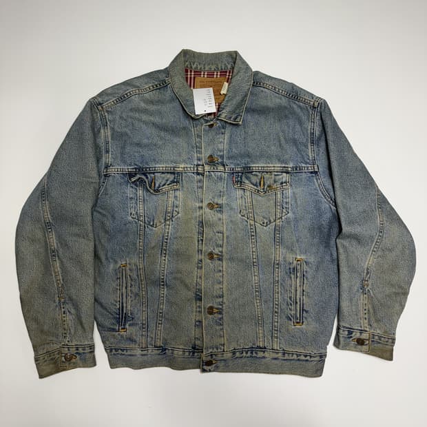90s 리바이스 더티워싱 체크라이닝 데님 트러커자켓 