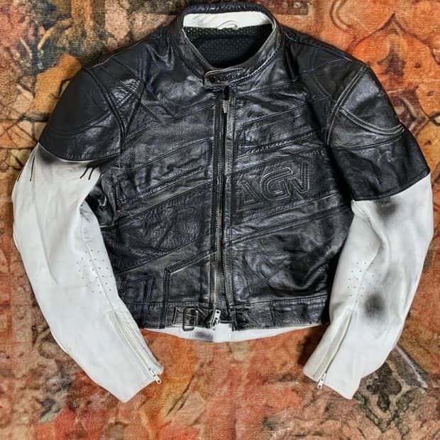 AGV 크롭 투톤 리얼레더자켓