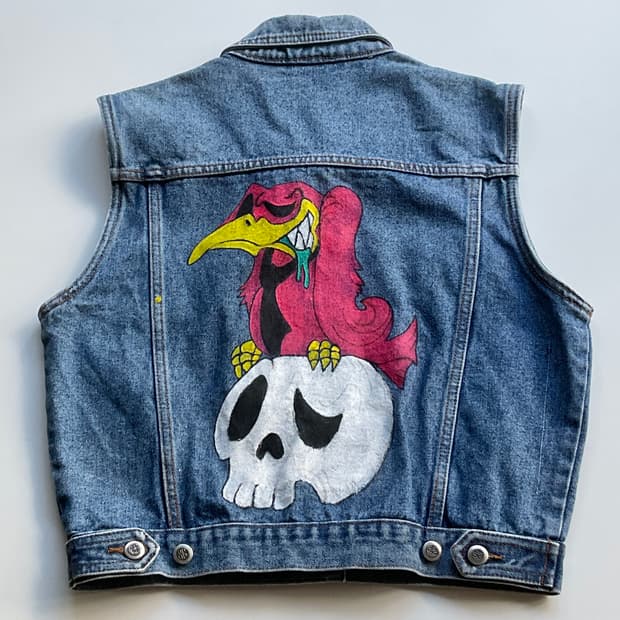 Bill Blass 핸드페인팅 커스텀 데님 베스트 M