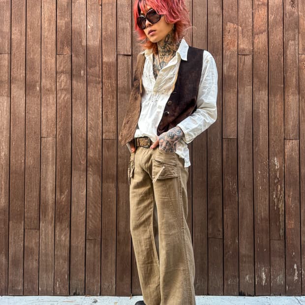 Brown linen Bootcut Pants