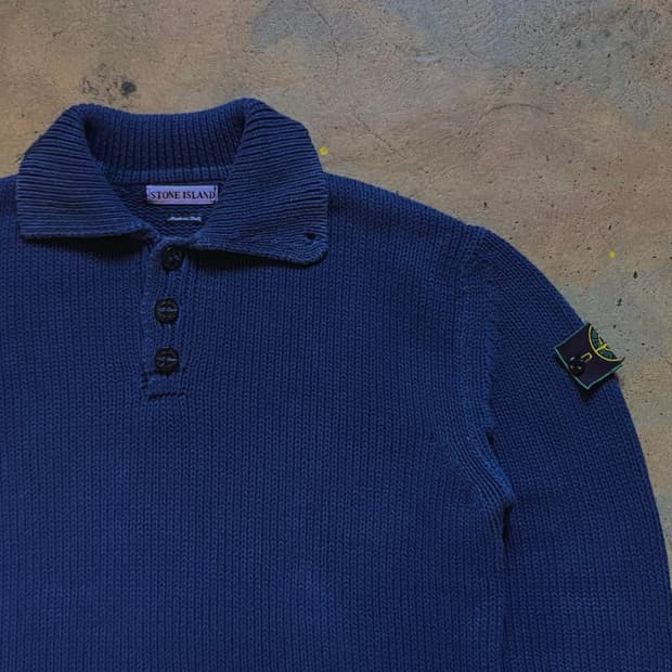 98SS 스톤아일랜드 아카이브 그린 엣지 배지 버튼업 니트