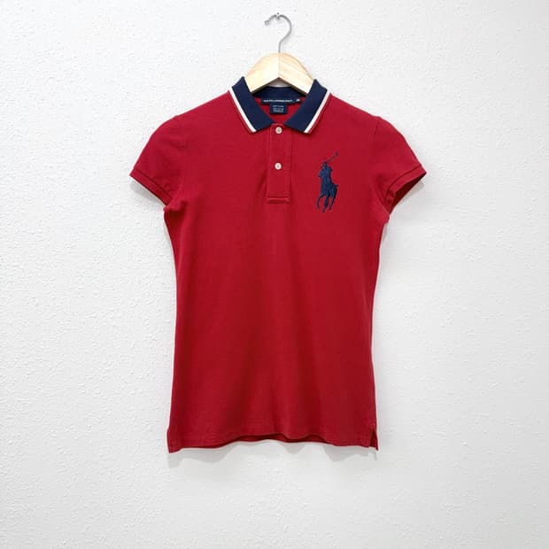빈티지 Ralph Lauren 레드 패치 슬림 카라 반팔티