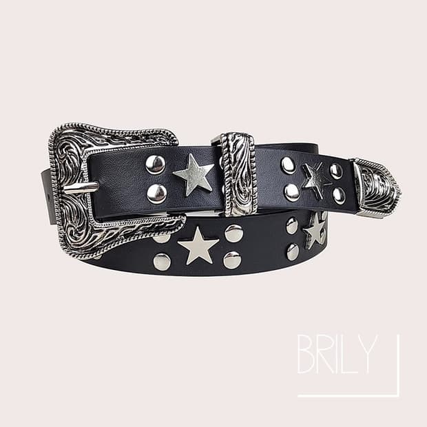 [Unisex] TULA 스타 별 스터드 클래식 웨스턴 가죽 벨트