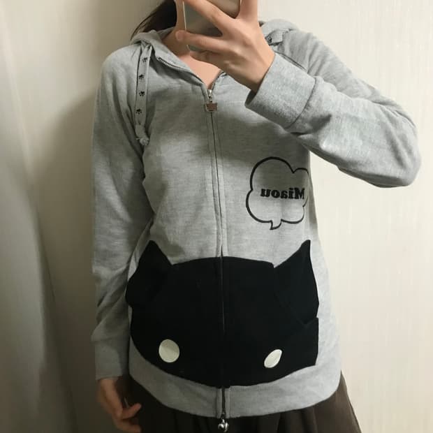 일본빈티지 모리걸 네코 후드집업 