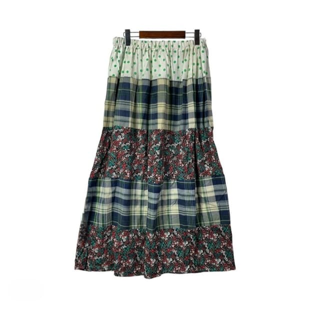 빈티지 모리걸 도트 체크 플라워 패치워크 롱스커트