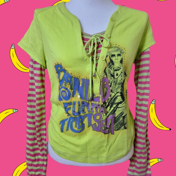 니혼진 너드 y2k 형광그린 레이어드 롱슬리브