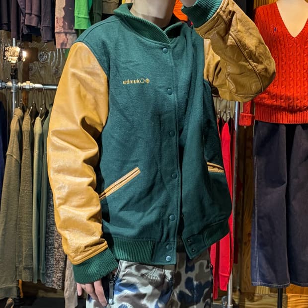 XL 콜롬비아 스펠링로고 빈티지 카멜/그린 바시티