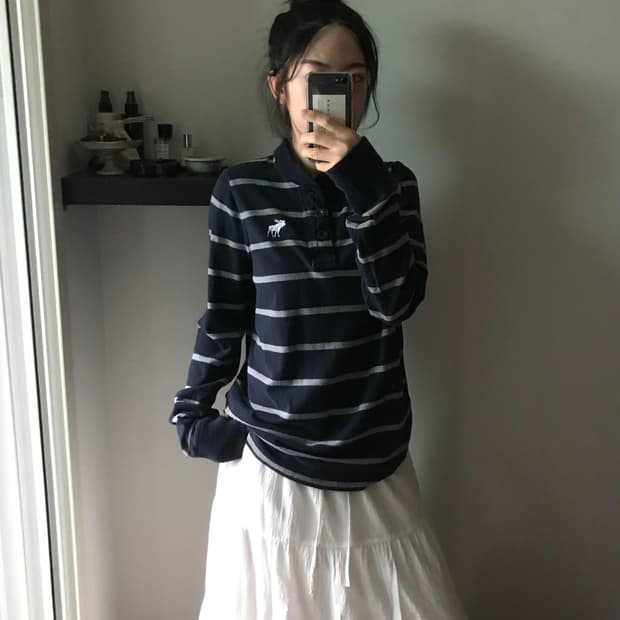 아베크롬비 산양 로고 스트라이프 헨리넥 긴팔티