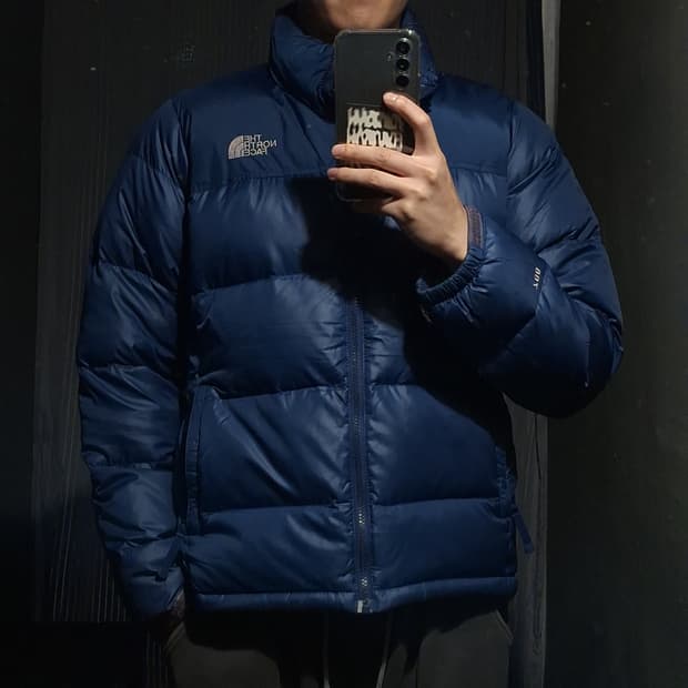 노스페이스 700 블루 톤톤 자수로고 눕시 거위털 구스다운 패딩 점퍼