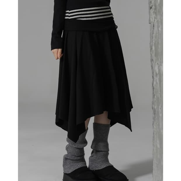 언발 폴딩 미디 스커트 블랙