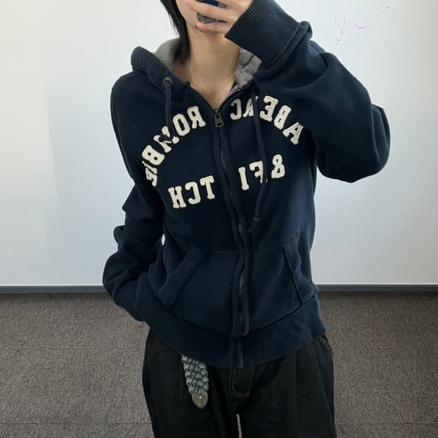 Abrcrombie 아베크롬비 스펠아웃로고 네이비 후드집업