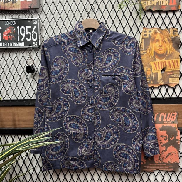 발렌티노 프린트 패턴 셔츠 전면 원포켓 포인트 퍼플