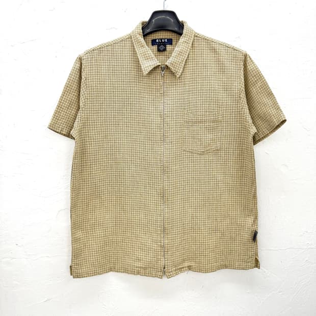 blue vacation 반팔 체크 집업