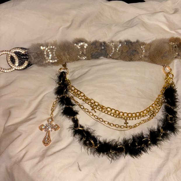 d.i.a.깔 퍼 벨트 오네갸루 골드 십자가 챰 다이아 블랙 가죽 빈티지