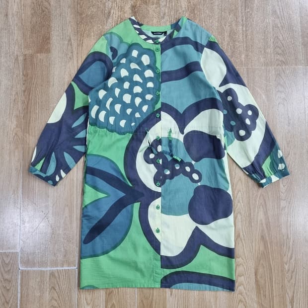 marimekko 플라워 패턴 롱 셔츠 원피스