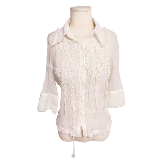 일본 히메갸루 그런지 디테일 핀터깔 생화이트 레이스 포인트 블라우스 셔츠