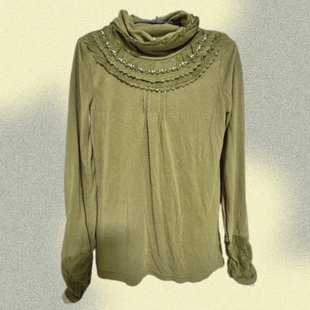 빈티지 엑시즈팜 모리걸 하구미 비즈 셔링 레이스 목폴리 티