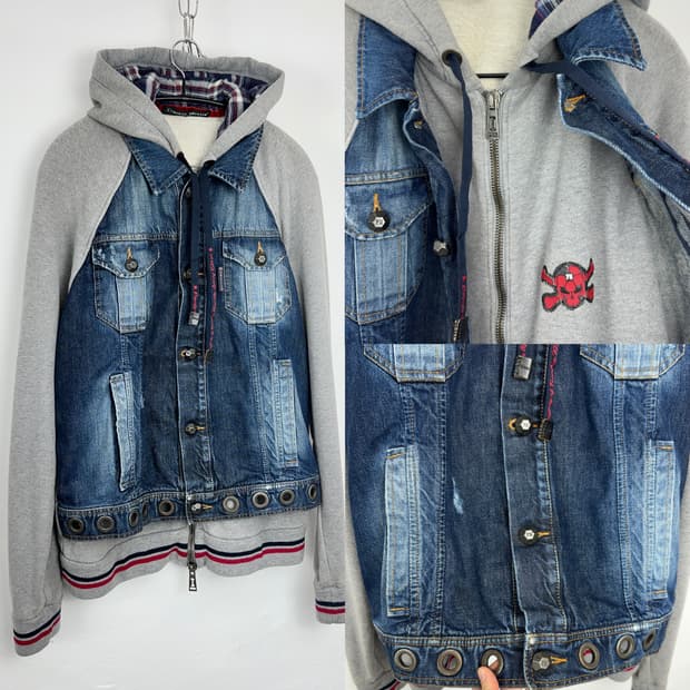 Frankie Morello Layered Denim Skull Zip 