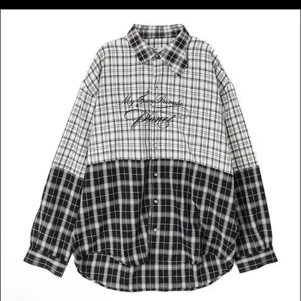 C2H4 오버사이즈 투톤 블랙&화이트 플란넬셔츠/ M