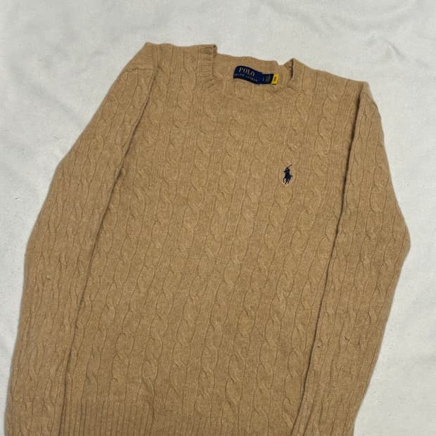 L 폴로랄프로렌 네이비 포니 베이지 캐시미어 케이블 니트