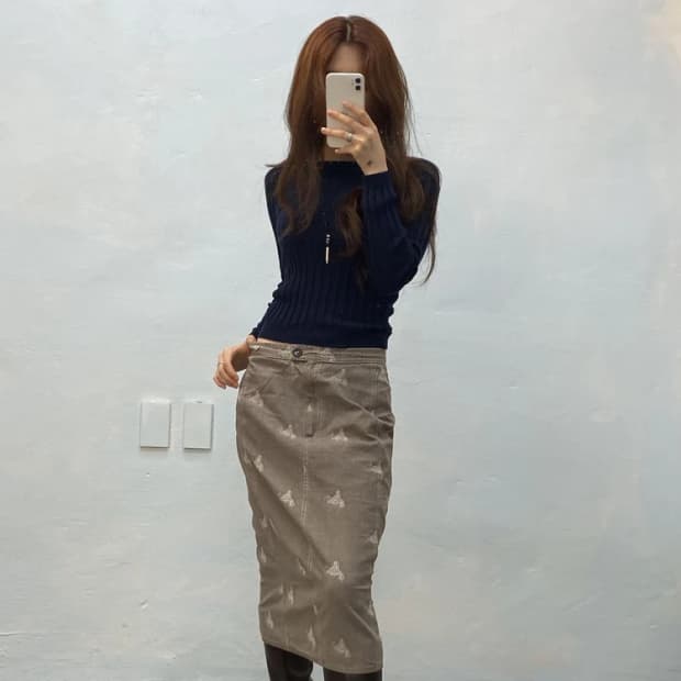 [3682]Easy brown pattern H-line skirt#