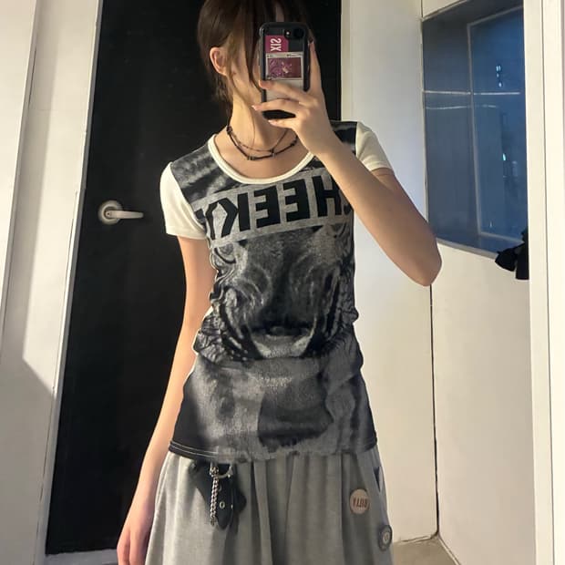 M)Culots 빈티지 여성 그래픽 프린팅 반팔