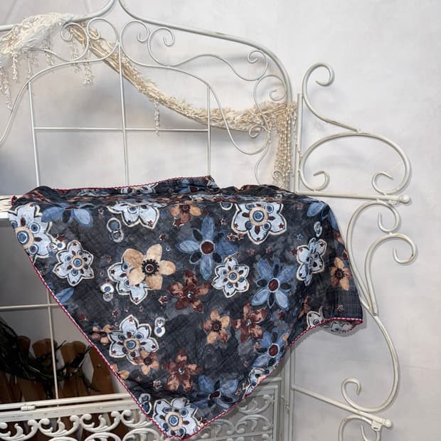 Charcoal navy oriental floral scarf