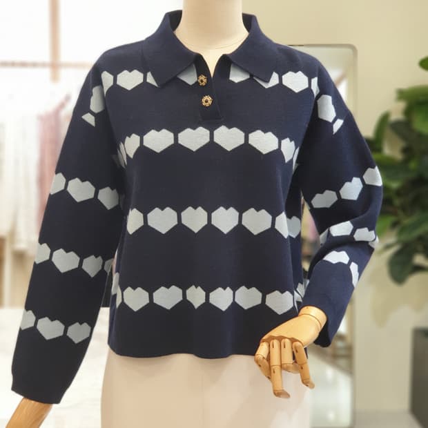 급처상태좋음!Reneevon레니본 하트 긴팔 카라 니트 스웨터 프리사이즈