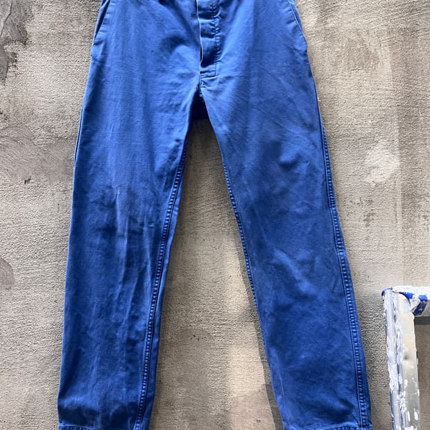 프렌치 코튼 트윌 블루 워크 팬츠 