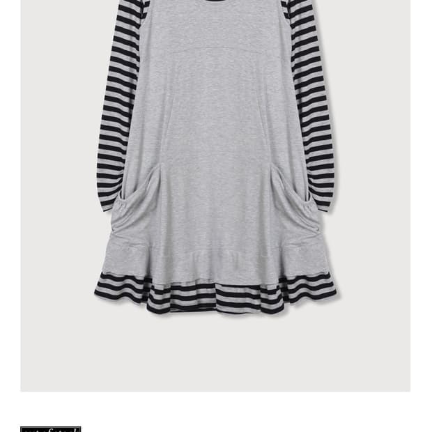 온무드 SHIRRED STRIPE LAYERED DRESS - GRAY