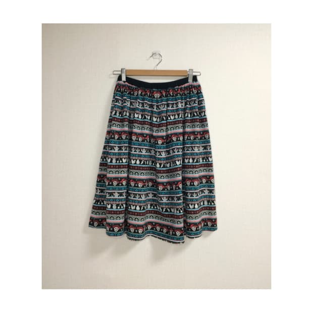 빈티지 스컬 패턴 프린팅 밴딩 스커트