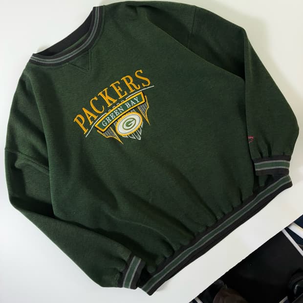 Vintage   그린베이 패커스 00,s 자수 맨투맨 